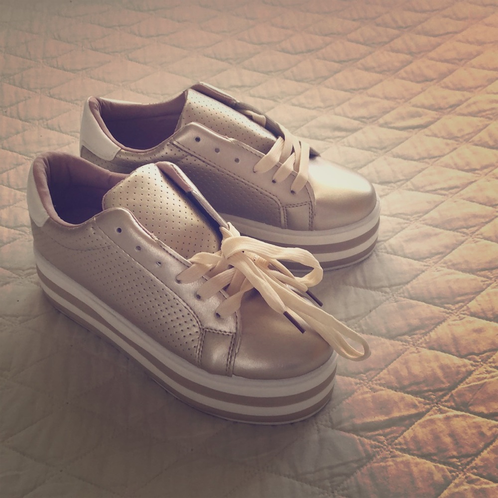 Gold Platform Sneakers with stripe detail